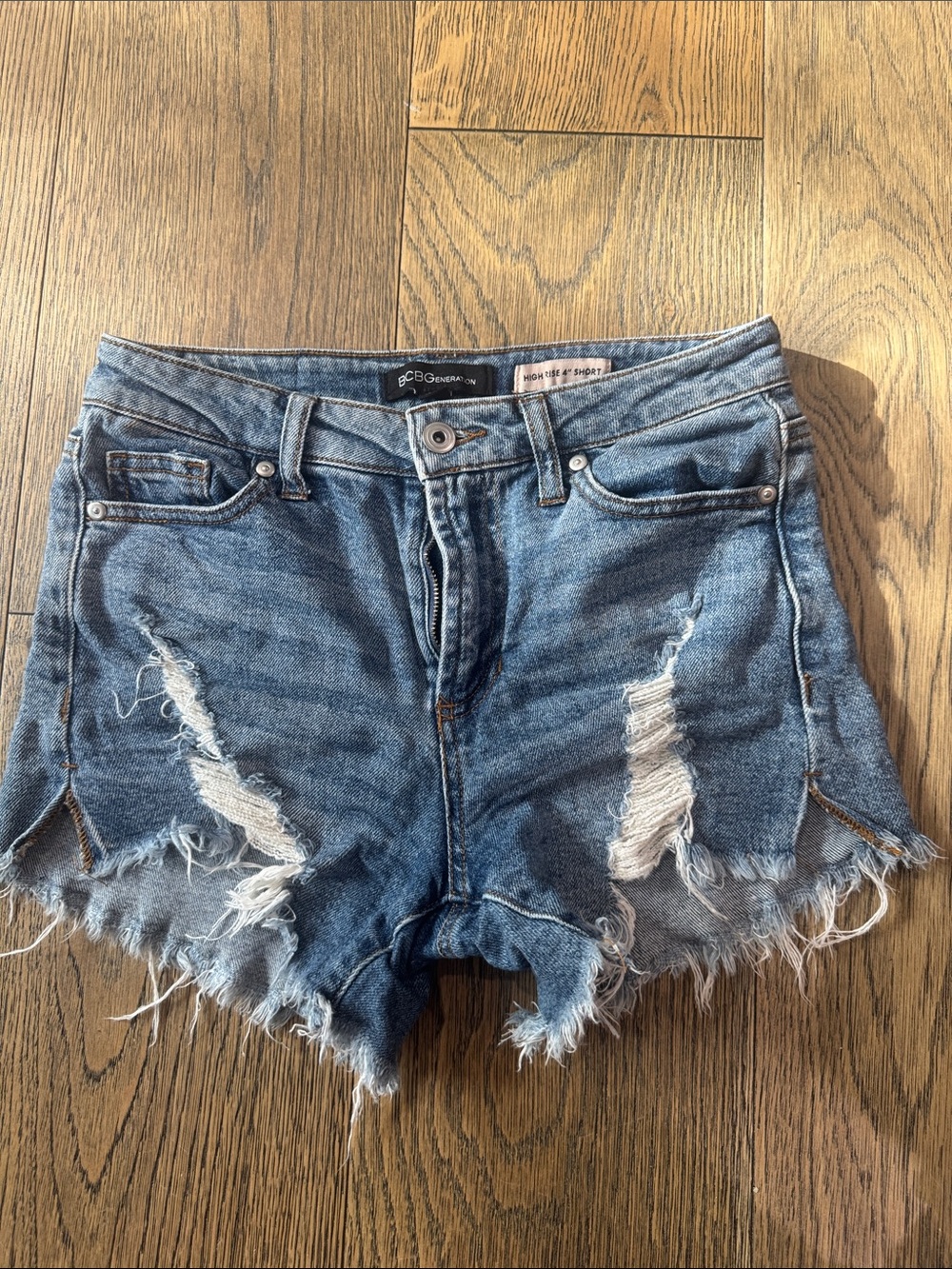 BCBGeneration Frayed Distressed Denim Cutoff Shorts - Blue Wash